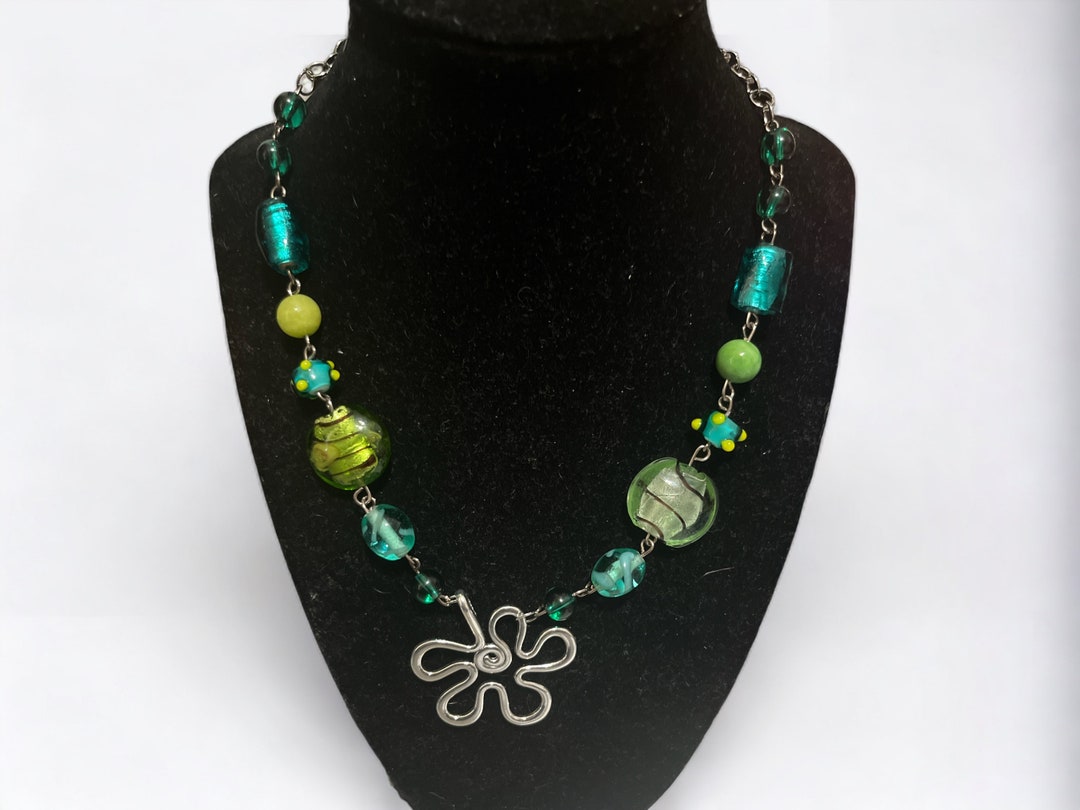 SEUXSHI Bikini Bottom Handmade Necklace OOAK Glass Bead Necklace Mixed