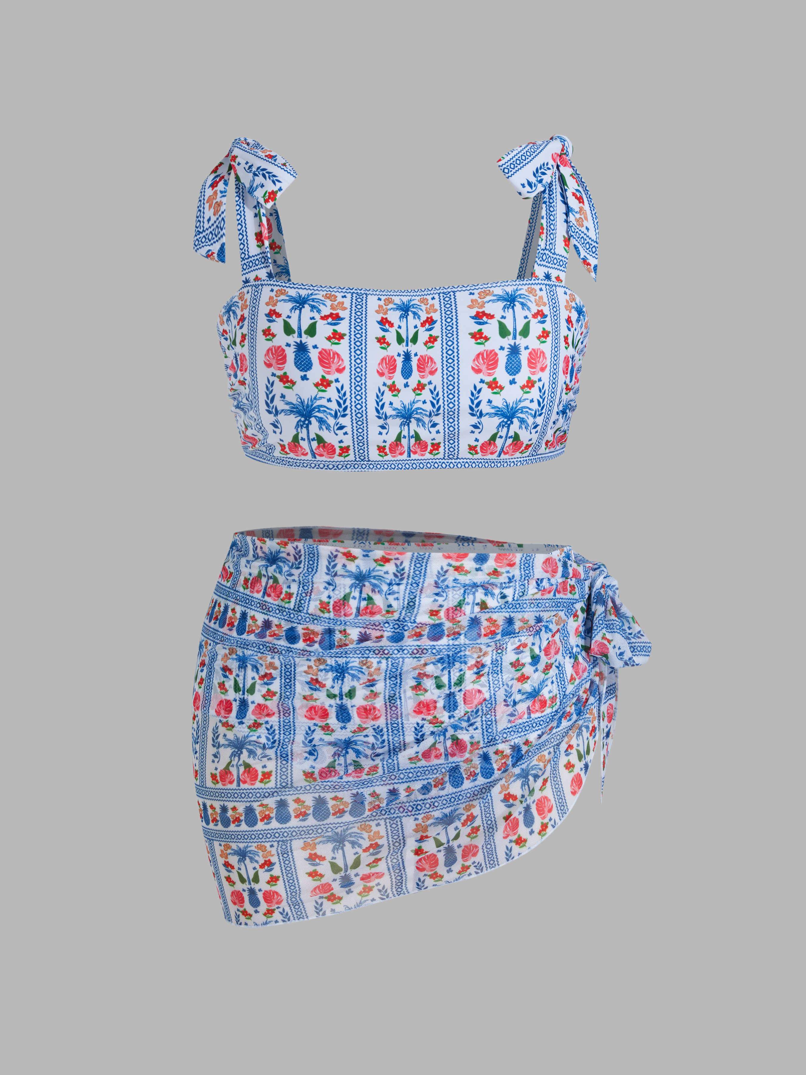 사이다 CIDER Square Neck Floral Knotted Bracelet Full Coverage Bikini