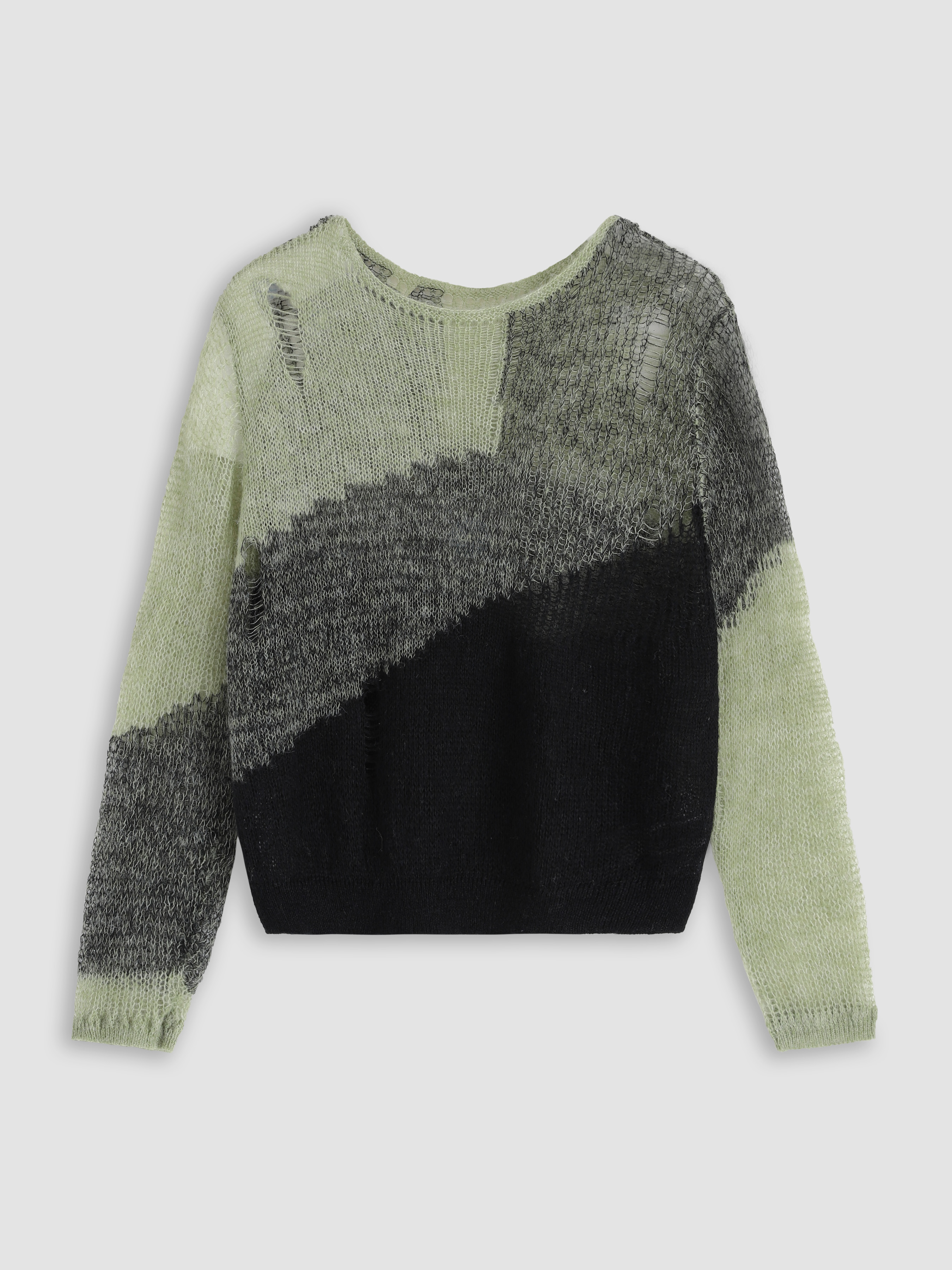 사이다 CIDER Curve & Plus 패치워크 니트 라운드넥 탑 위시버킷