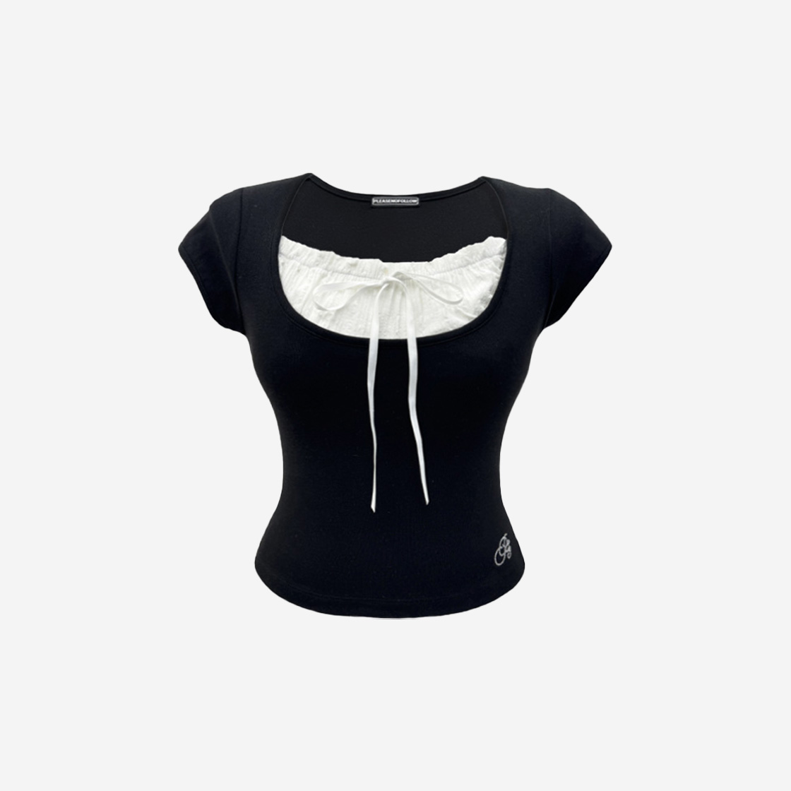 플리즈노팔로우 Pleasenofollow Adeline Ribbon Baby Top Black - 위시버킷