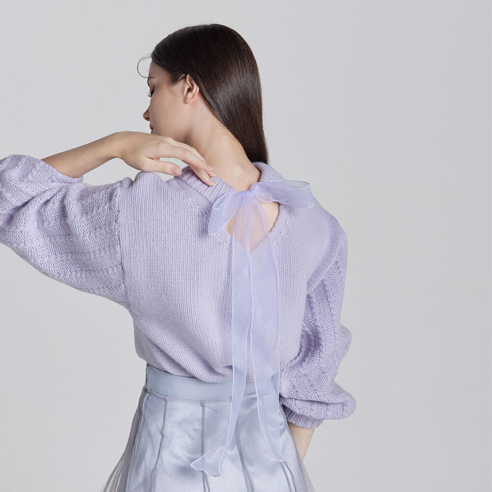 DTLM Embroidered Hem Fine Knit Top Lavender