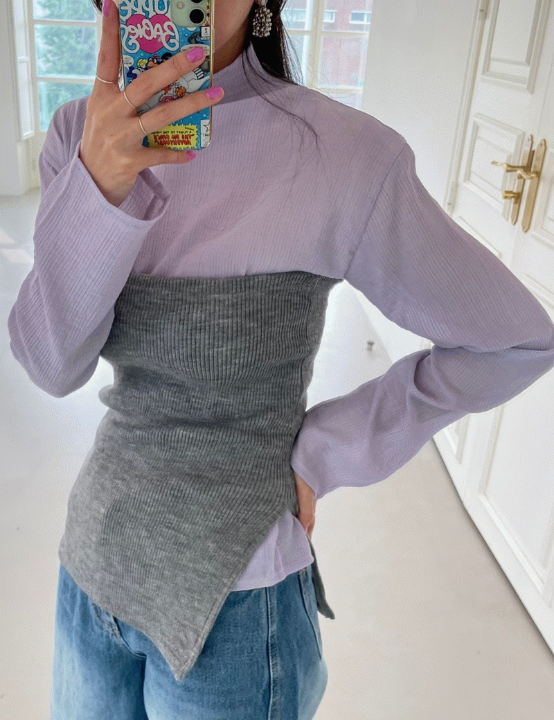 Haptics Letter Embroidery Slit Knit Top main image 1
