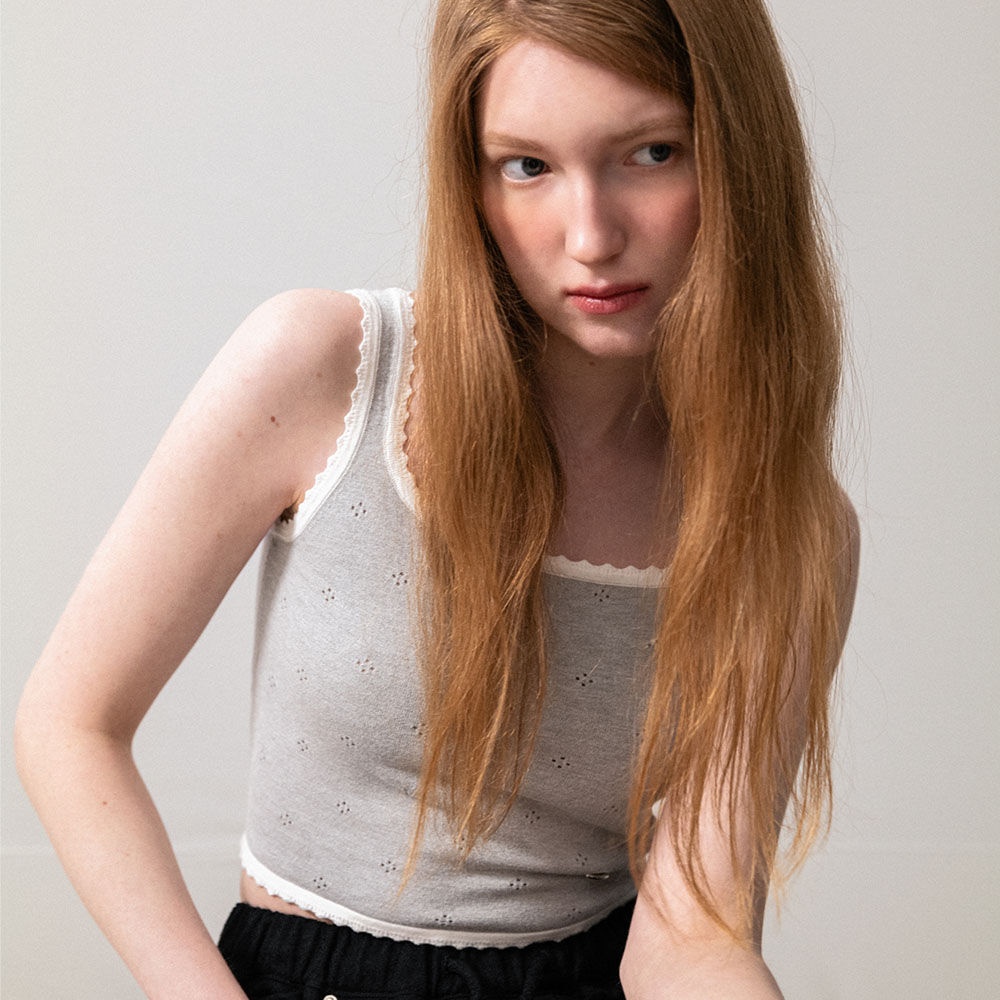 제너럴아이디어 WOMAN 레이스 크롭 슬리브리스 [MELANGE GREY] / WBD1L44544 - 위시버킷