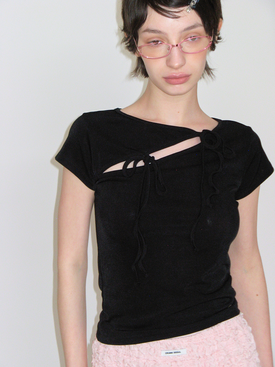 크랭크 STRING SLIT TOP_BLACK - 위시버킷
