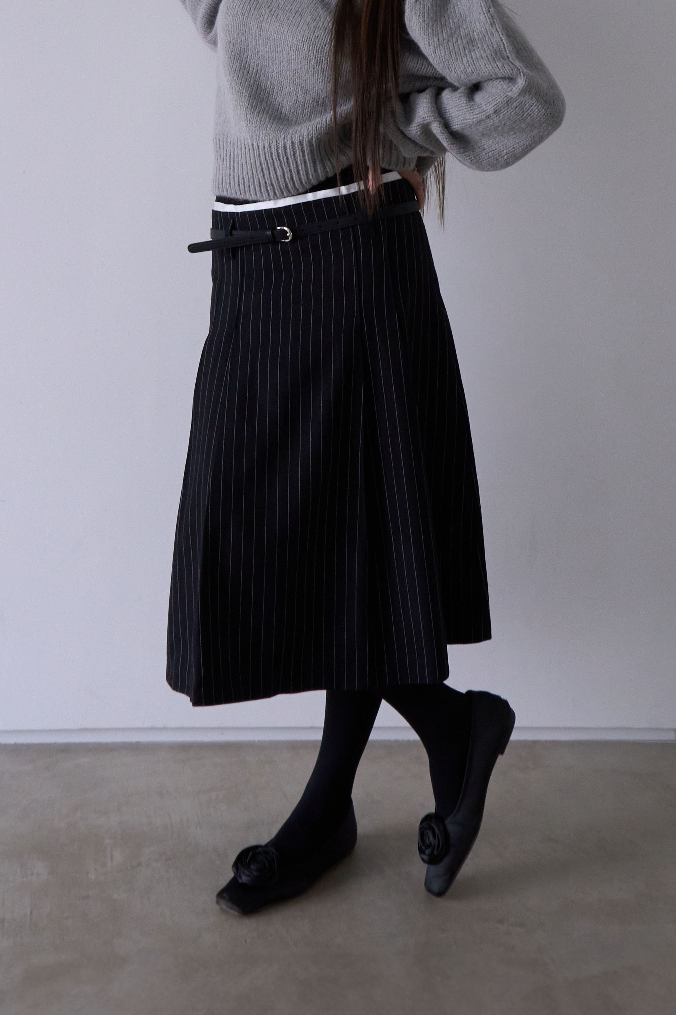 랩트 RAPT Stripe Belt Midi Skirt (2c) - 위시버킷