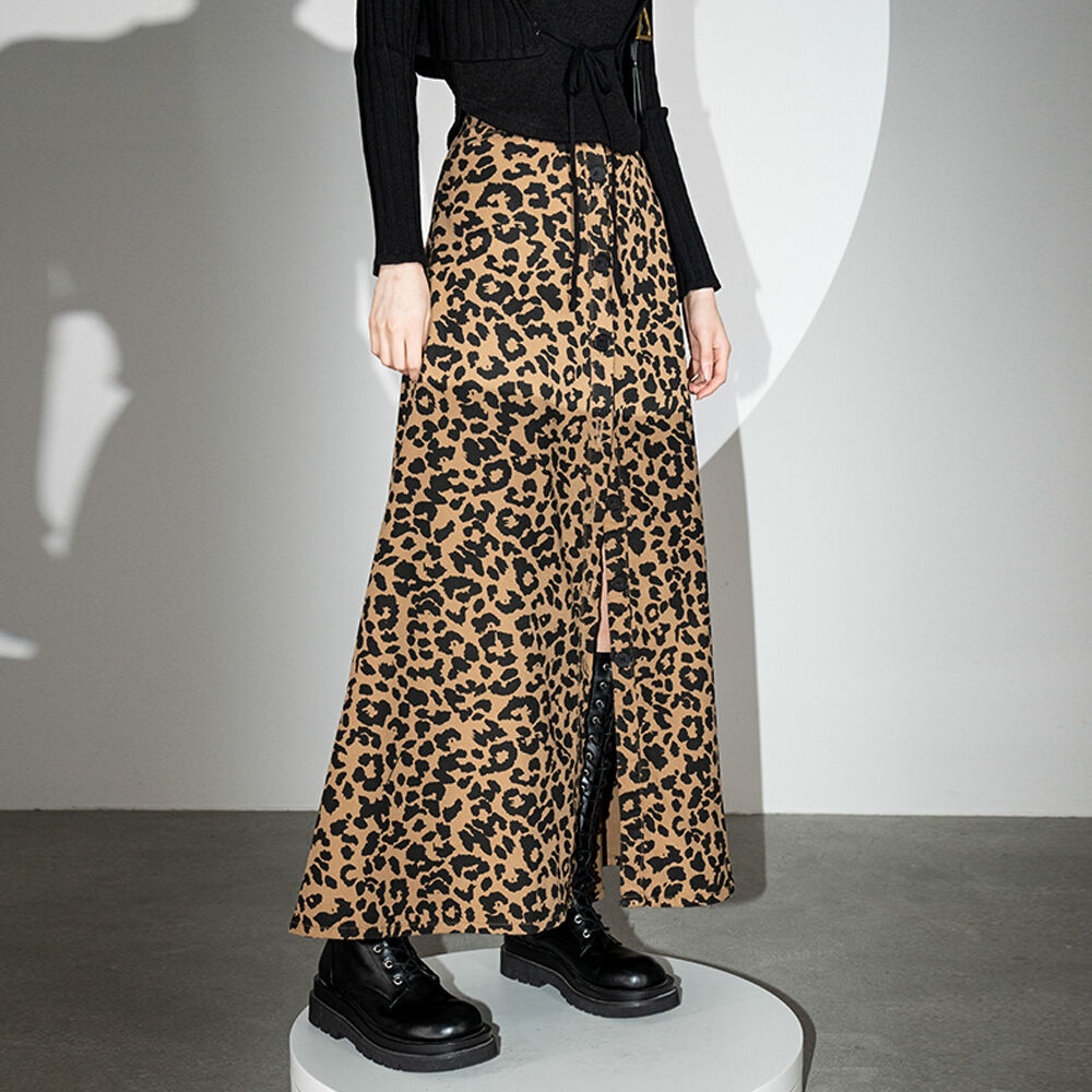 Cheetah Ruched Button Maxi Skirt main image 1