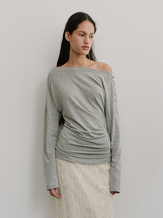 모한 TIS BUTTON OFF-SHOULDER TOP_3COLORS - 위시버킷