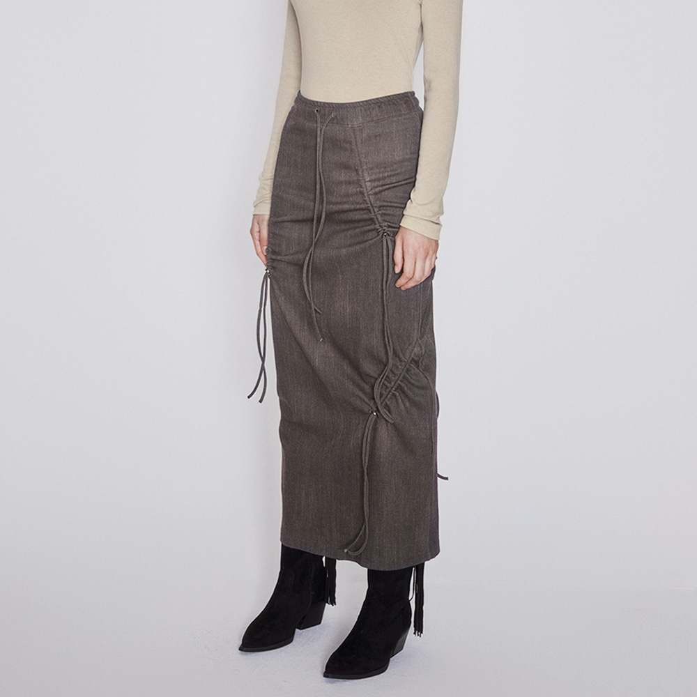 애프터아워즈 STRING LONG SKIRT (BROWN) - 위시버킷