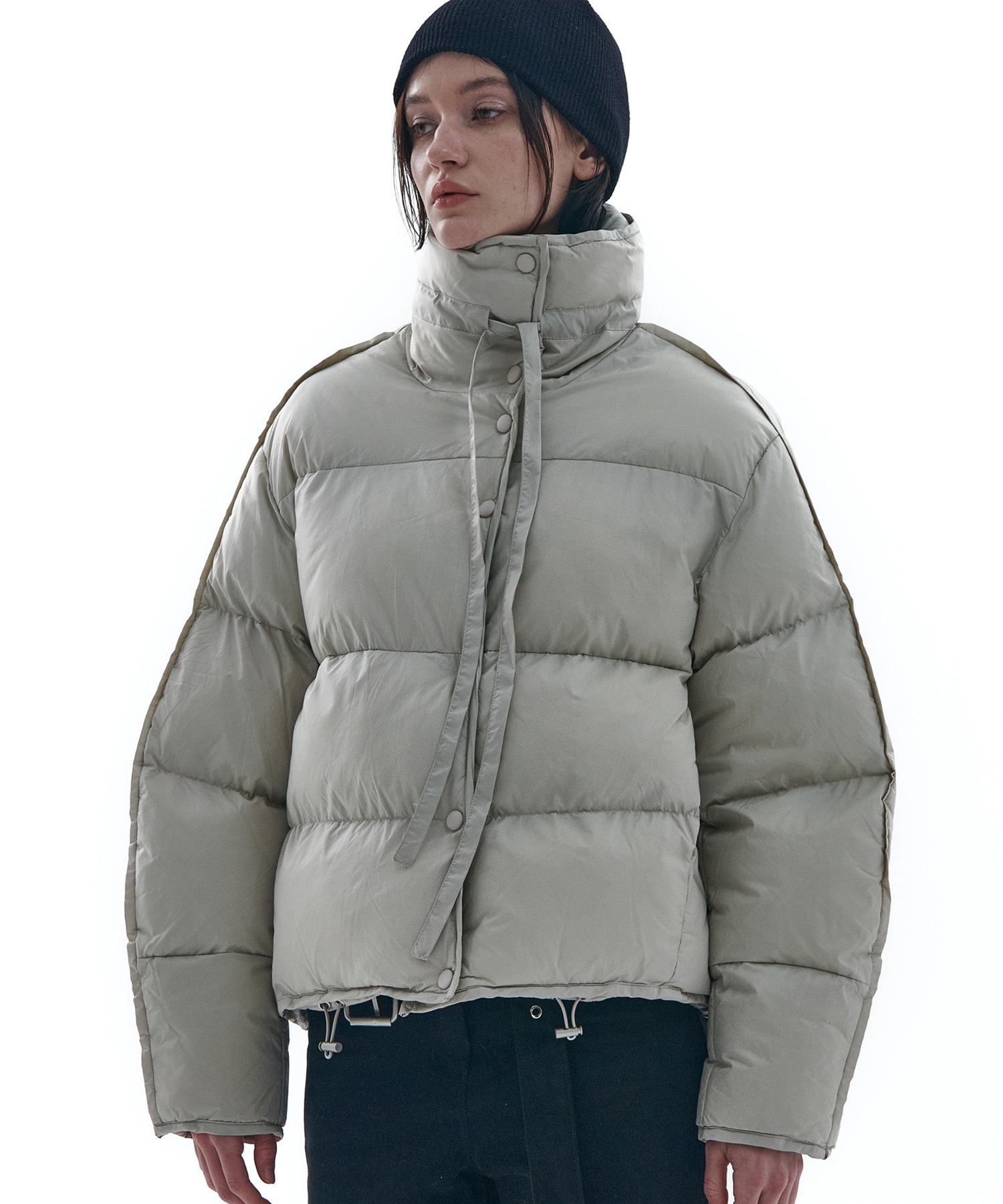 플레이스스튜디오 High neck string down padded puffer jacket [beige] - 위시버킷