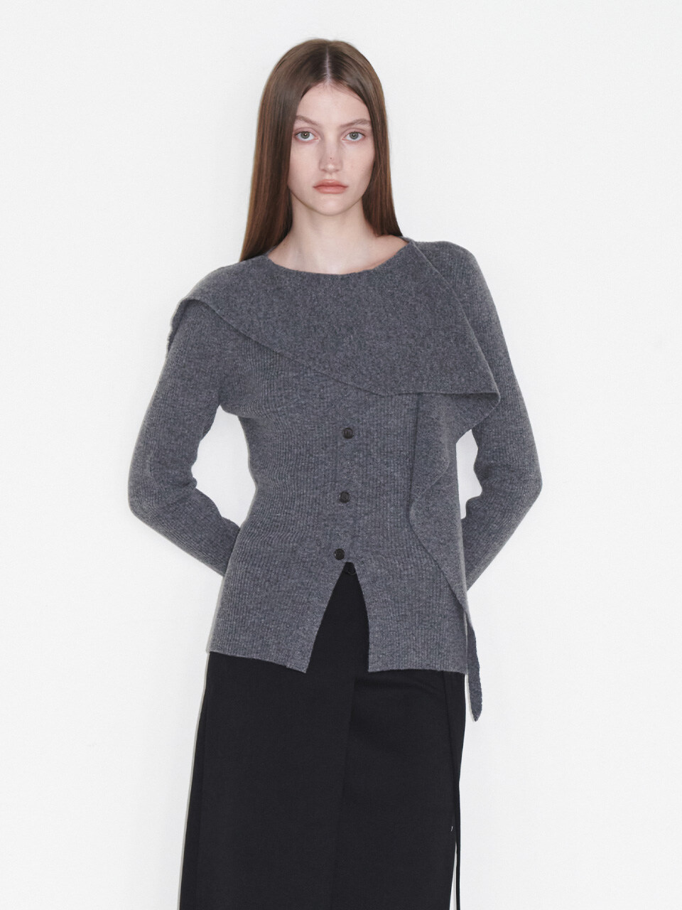 루에브르 [예약배송]Asymmetrical-neck muffler Rib-knit Pullover SK4WP948_3color ...