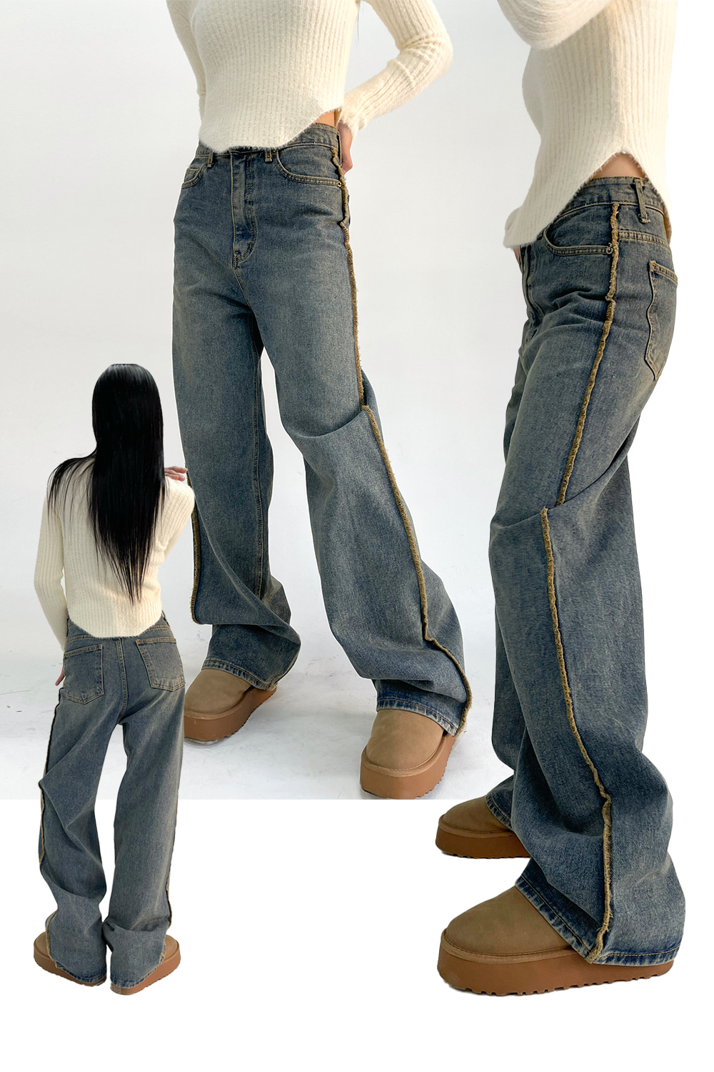 아쿠비클럽 overlock point denim pants (2colors) - 위시버킷
