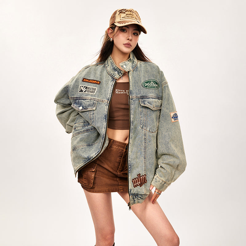 CATTEE CATTEE Vintage Patchwork Denim Jacket - 위시버킷