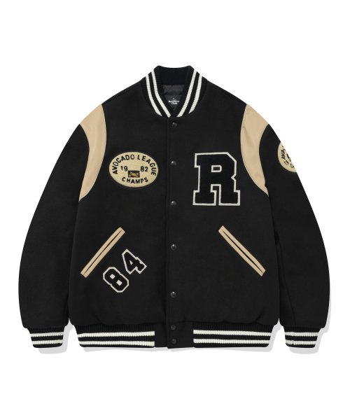 리트리버클럽 BIG R LOGO PATCH STADIUM JACKET [BLACK] - 위시버킷