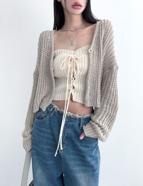 로웨어 one-button net cardigan - 위시버킷