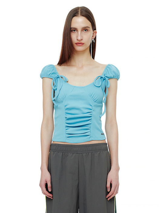 세릭 CREASE SHIRRING HALF TOP / BLUE - 위시버킷