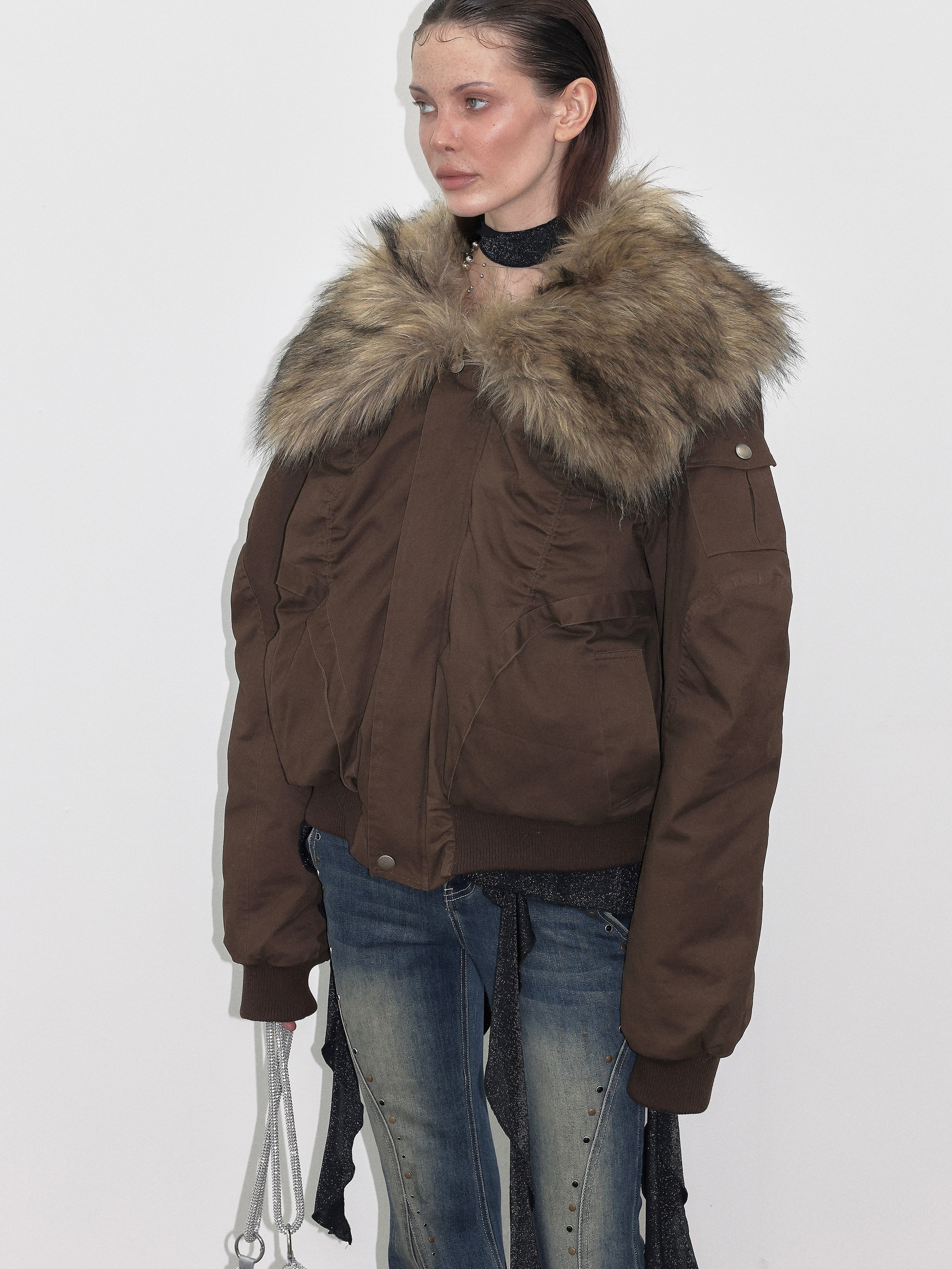 PROD Brown Faux Fur Down Jacket - 위시버킷