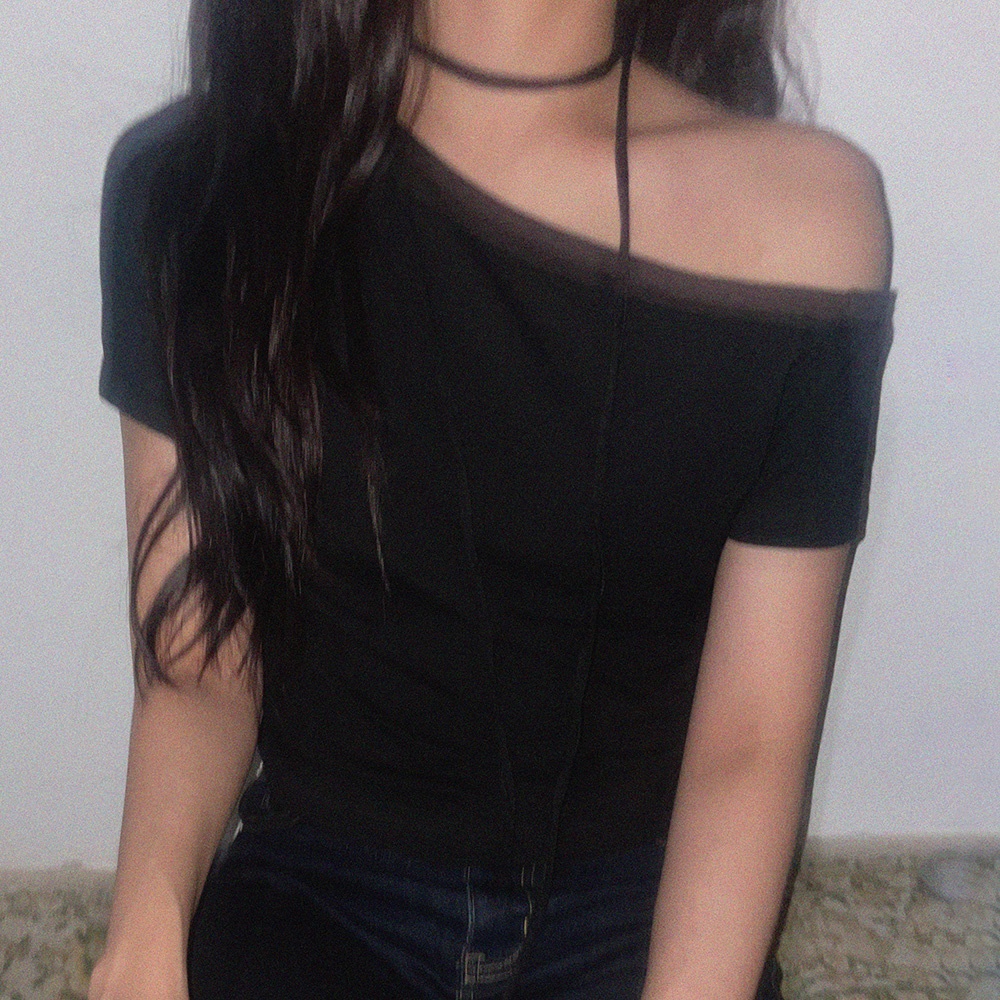 노앤뮤트 [6차 리오더] One Off-shoulder Top Black (Strap Set) - 위시버킷