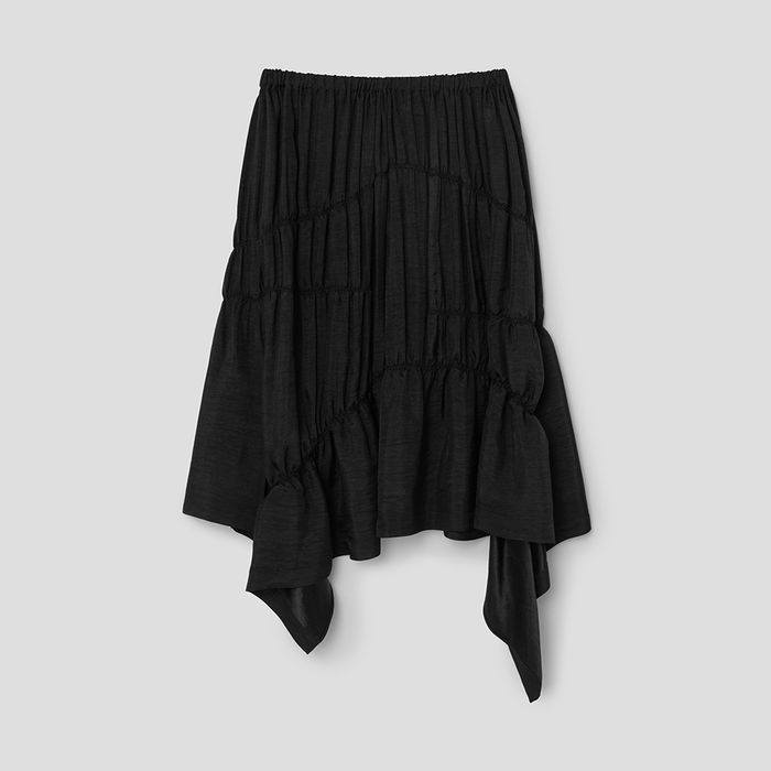 앙개 Ruffle Line Asymmetrical Skirt Black (AG5327A035) - 위시버킷