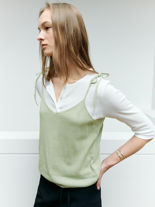 더릴 Twoway String Sleeveless Knit_Light Olive - 위시버킷