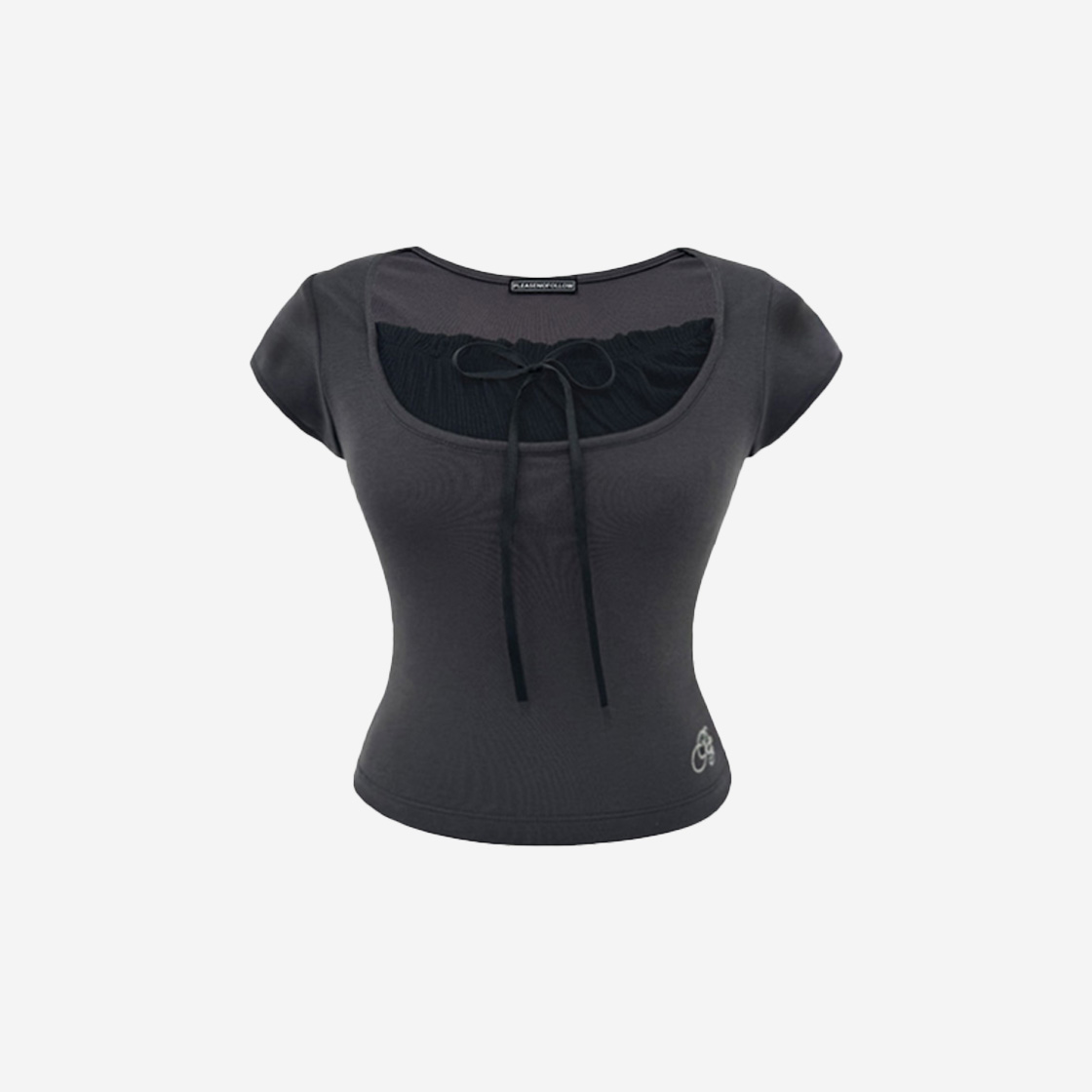 플리즈노팔로우 Pleasenofollow Adeline Ribbon Baby Top Charcoal - 위시버킷