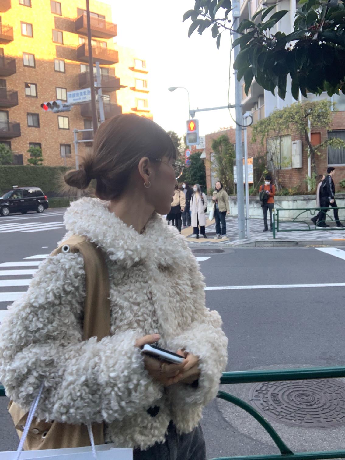 poodle fur gather sleeve blouson
