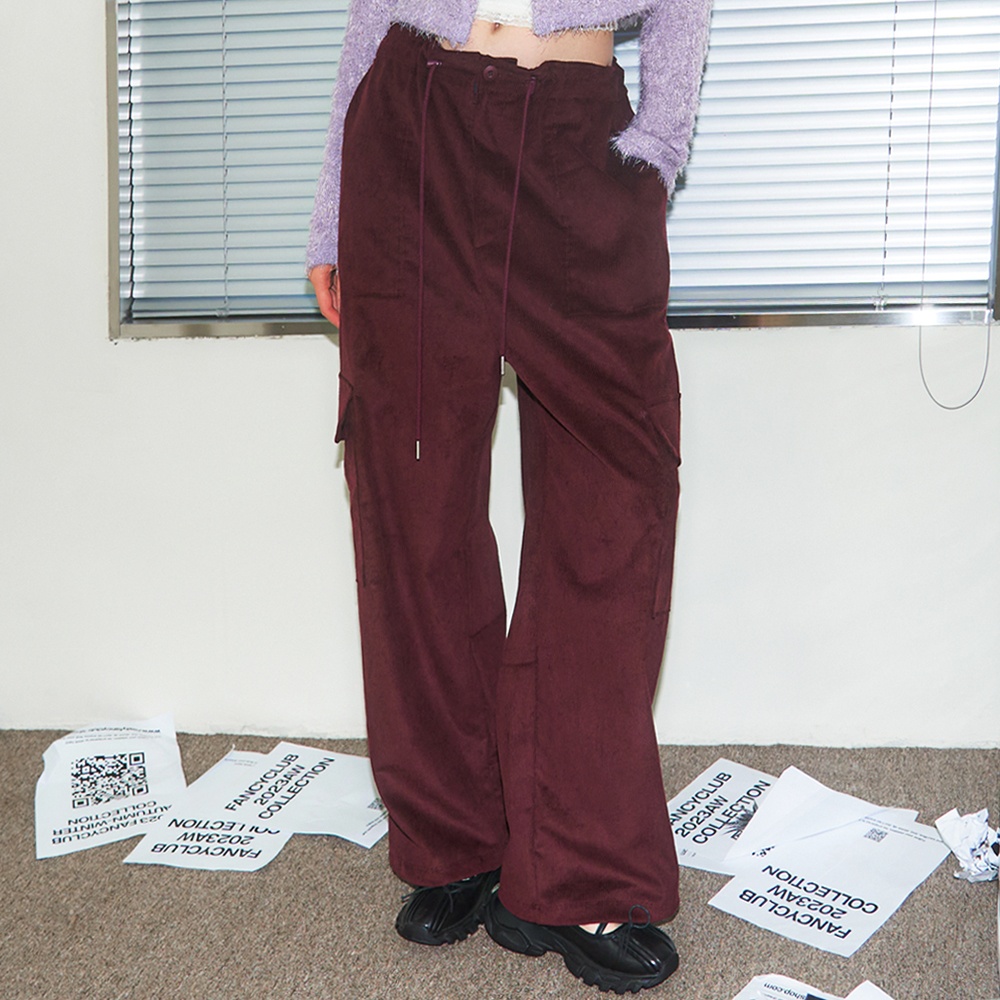 네스티팬시클럽 [NF] CORDUROY CARGO STRING PANTS (BURGUNDY)_F23ZC861 - 위시버킷