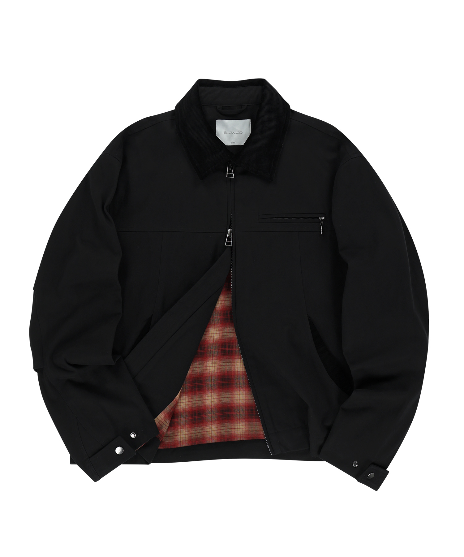 슬로우애시드 CHECK LINING COTTON WORK JACKET [BLACK] - 위시버킷