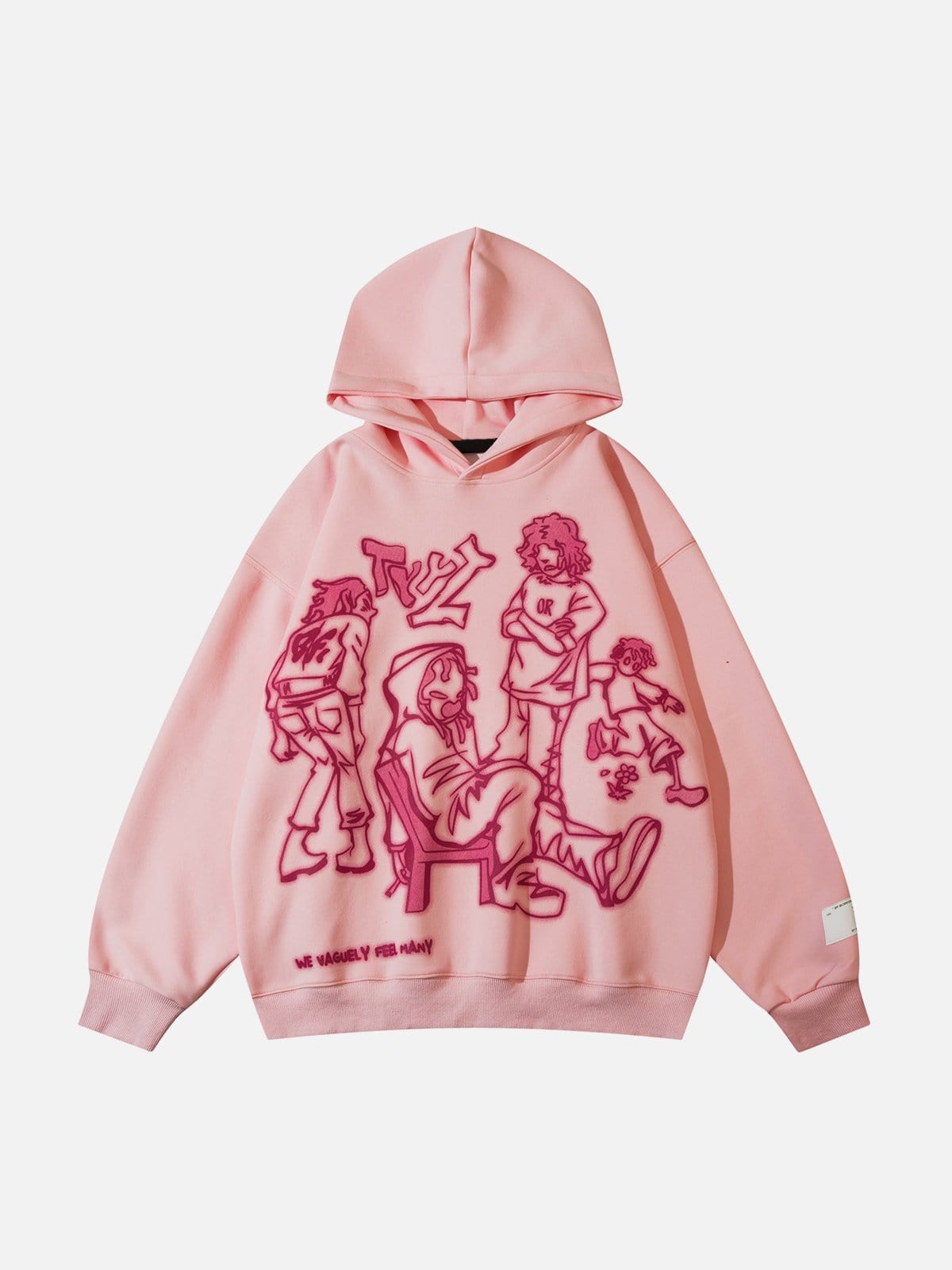 네브스튜디오 NEV Cartoon Line Character Print Hoodie - Pink / XS - 위시버킷