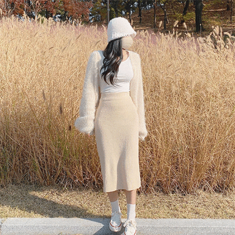 제이블린 돌다 뒷트임 니트 롱 스커트 - 위시버킷