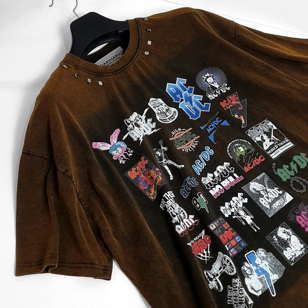가키하라 23ss ACDC VISION2 rockband t-shirts (Brown) - 위시버킷