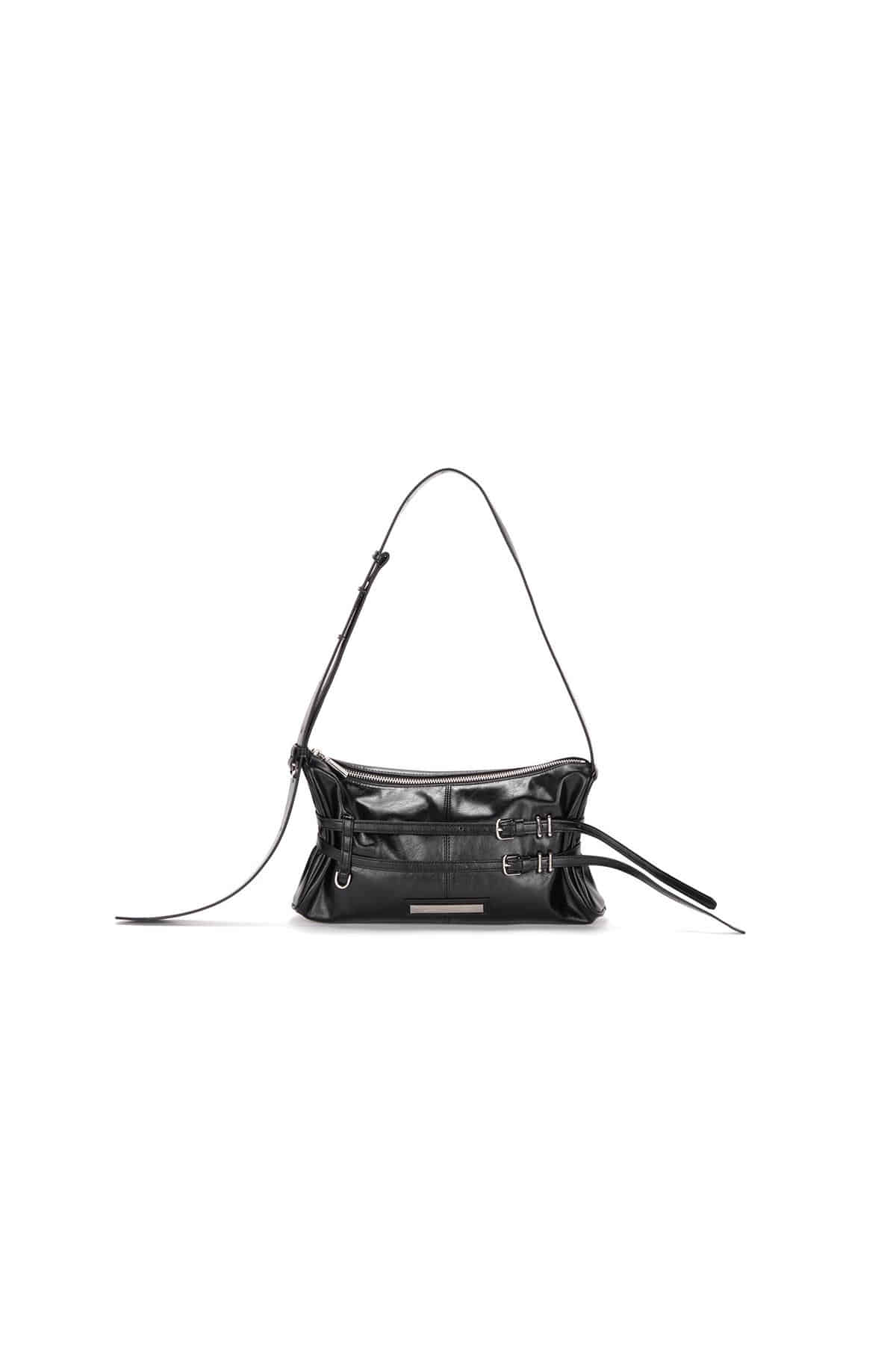 마뗑킴 DOUBLE BELTED STRAP MINI BAG IN BLACK - 위시버킷