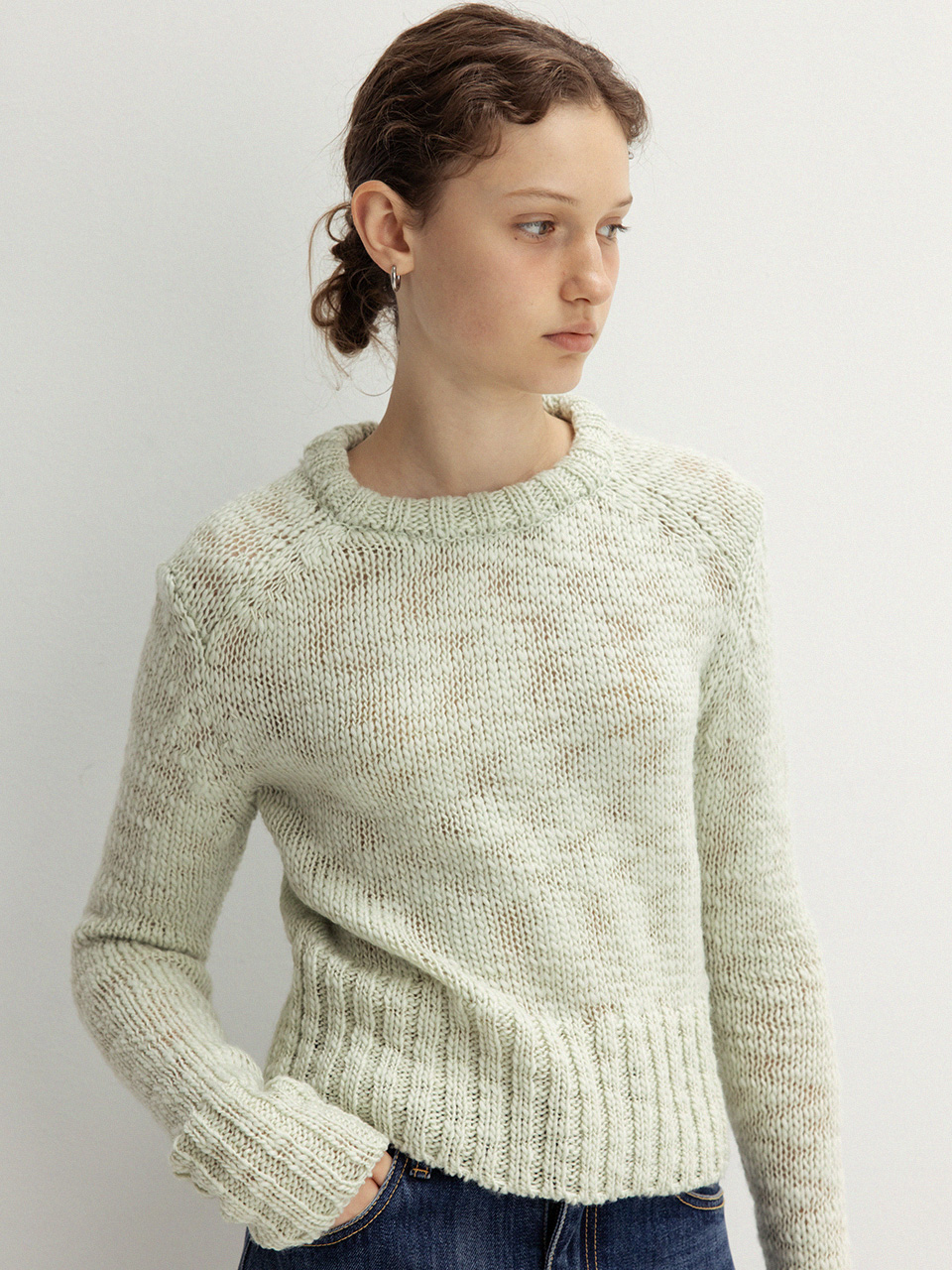 르 wool slub knit pullover (mint) - 위시버킷