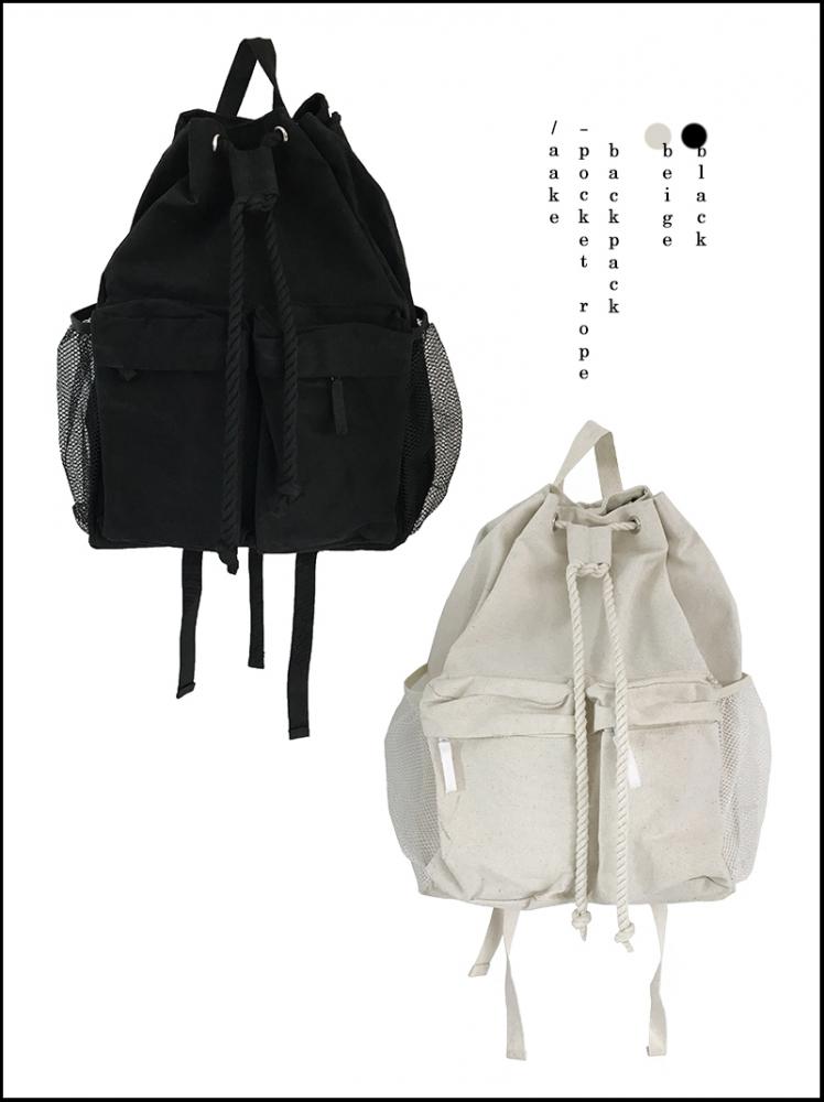 아케 POCKET ROPE BACKPACK (beige / black) - 위시버킷
