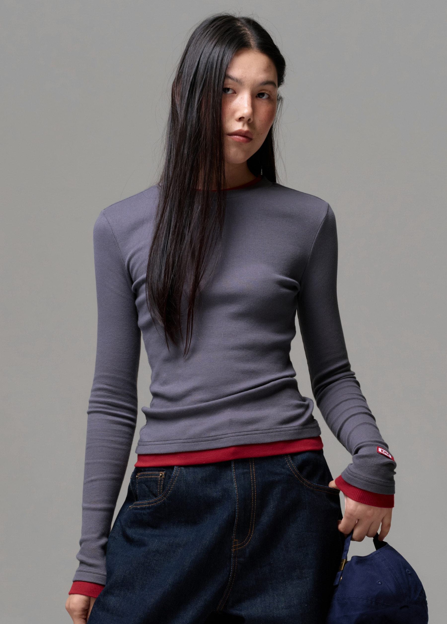 ERA WOMEN COLOR LAYERED SLIM RIB T - ASH BERRY - 위시버킷