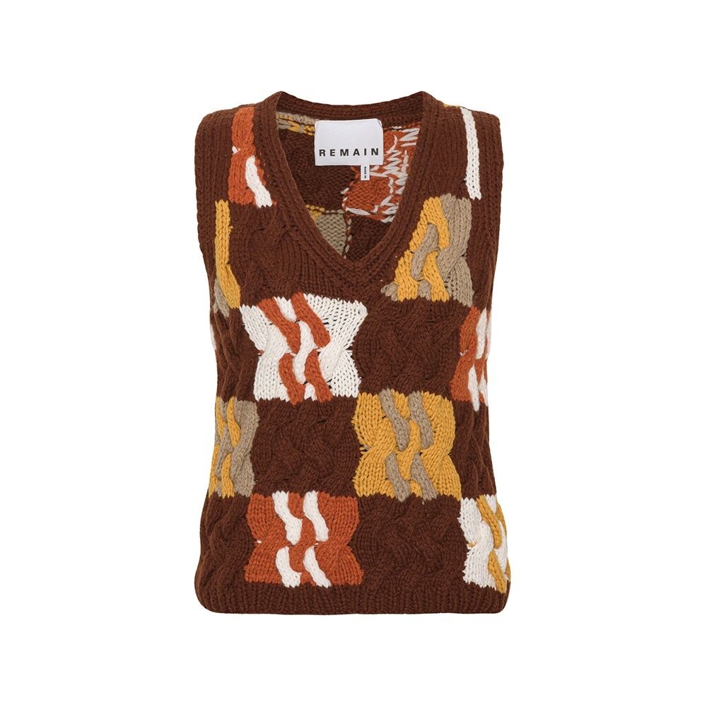 리메인 CABLE KNIT VEST (RUM RAISIN COMB) - 위시버킷