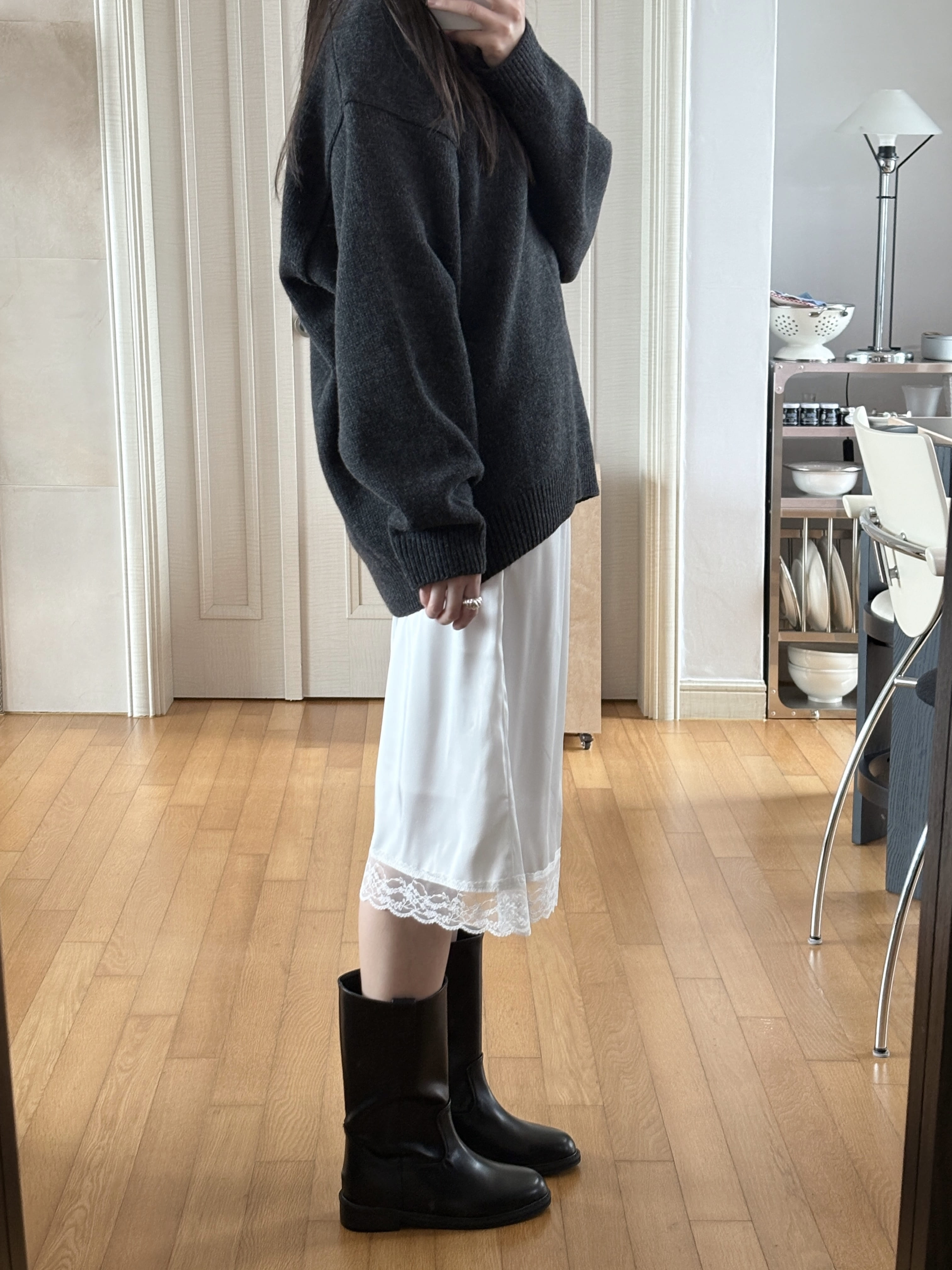 토아팃 Satin lace skirt (2C) - 위시버킷