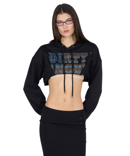 스컬프터 스컬프터(SCULPTOR) Glitter Flag Crop Hoodie Black