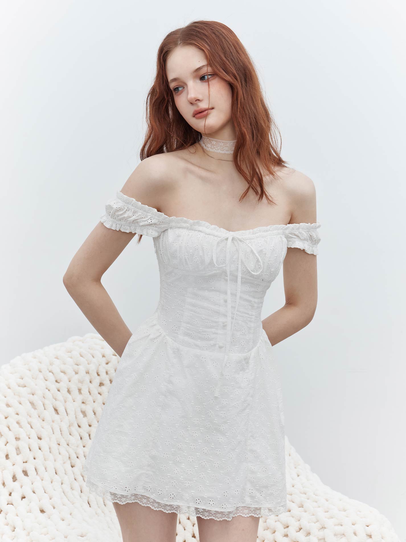 튜스 [MESS STUDIO] Pure Lace Ribbon Flare Dress - 위시버킷