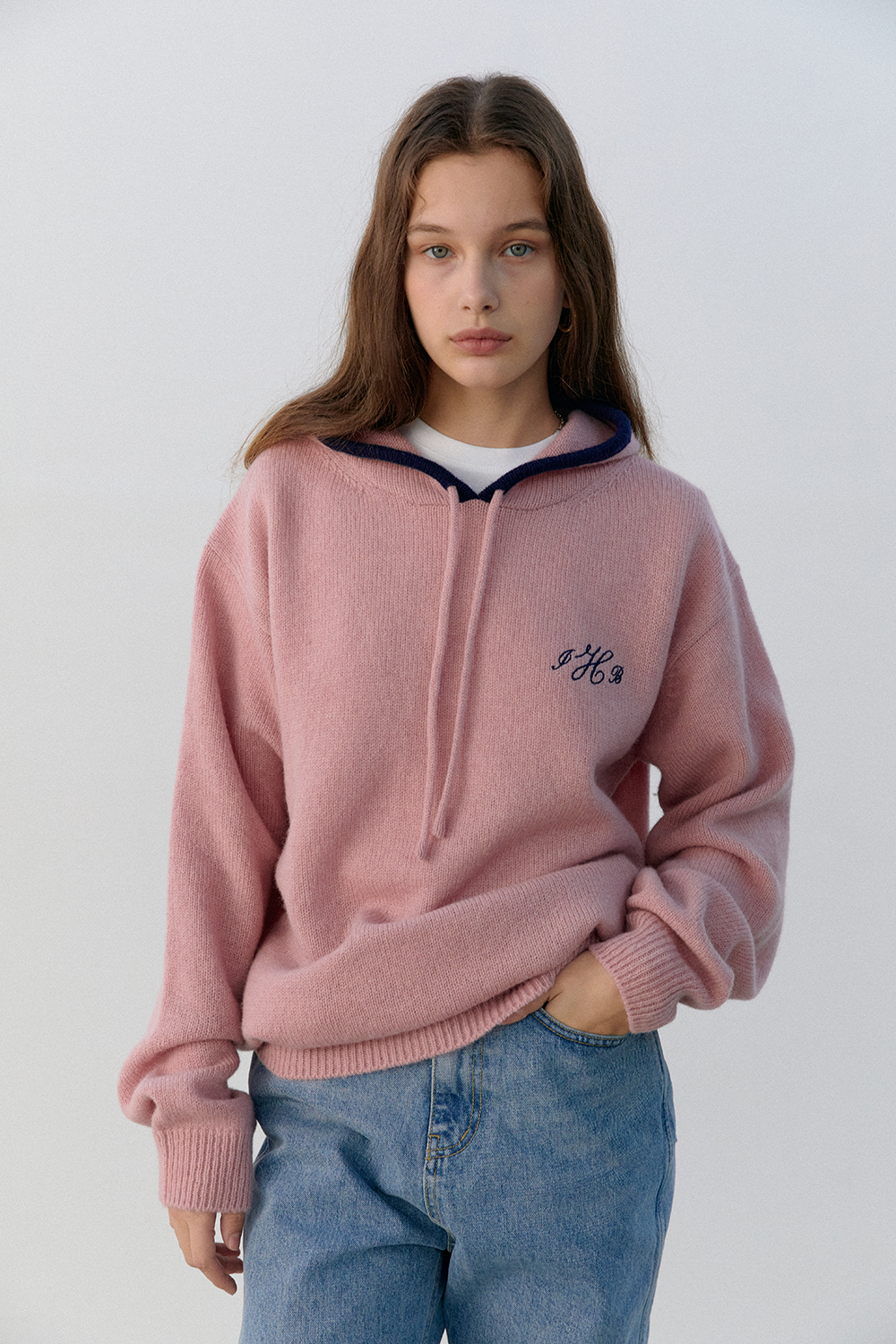 모데스트무드 LATE HOODIE KNIT PINK 위시버킷
