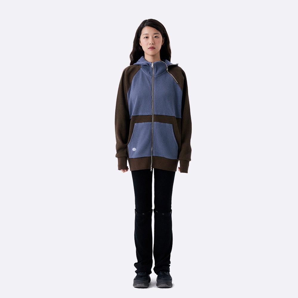 할로미늄 HEAVY WAFFLE ZIP UP HOODIE / BROWN, SKY BLUE - 위시버킷