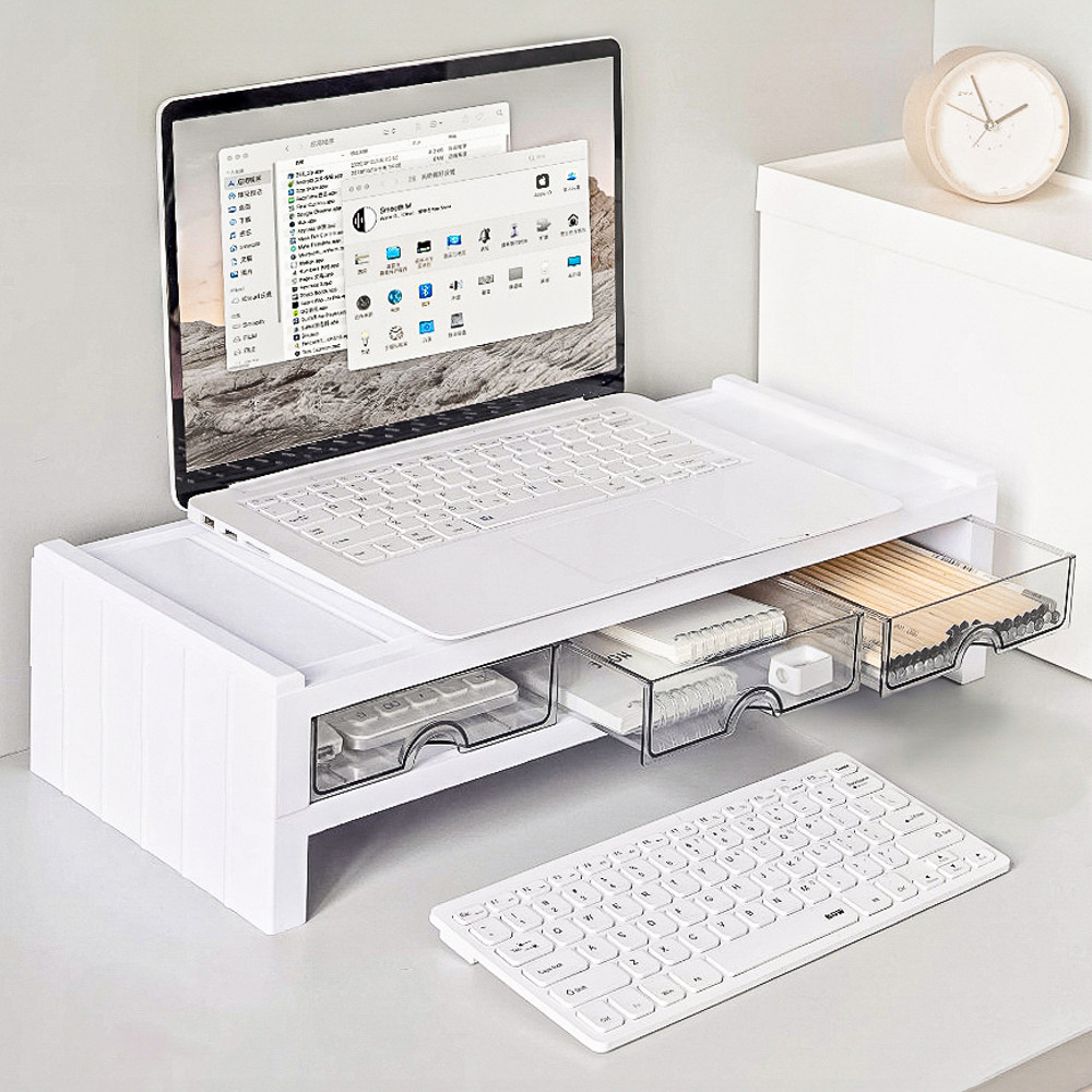 에픽토이 모니터 받침대 듀얼 스탠드 2단 높이조절 컴퓨터 받침 높은 선반 와이드 다이 반달 투명 - 위시버킷