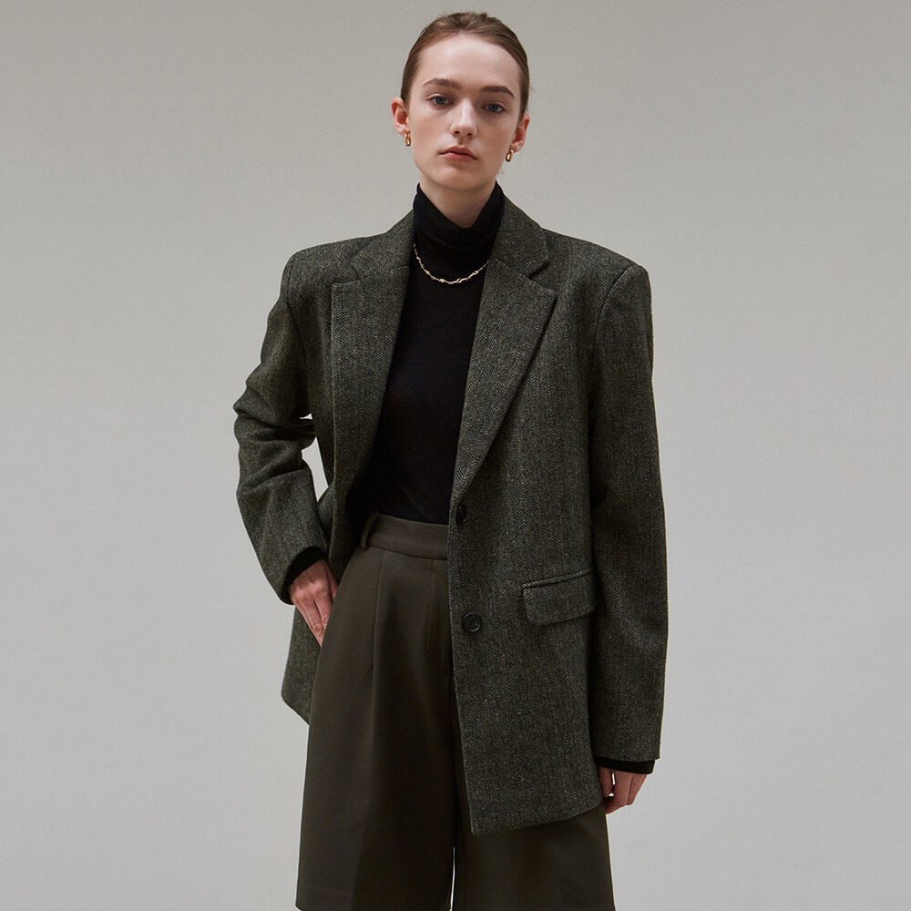 닉앤니콜 TAILORED HERRINGBONE JACKET_KHAKI GRAY 위시버킷