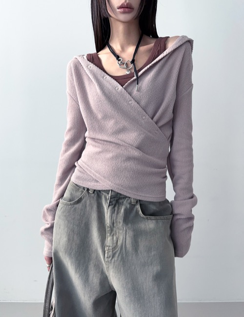 로웨어 snap wrap hood knit tee - 위시버킷