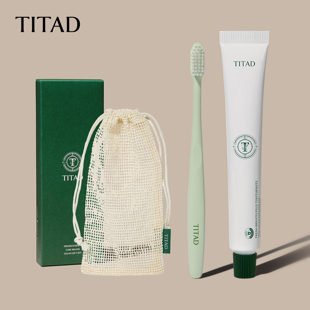 티타드 [외출 필수템] 티타드 휴대용 치약칫솔 세트 (면 파우치, 사무실, 여행용) - 위시버킷