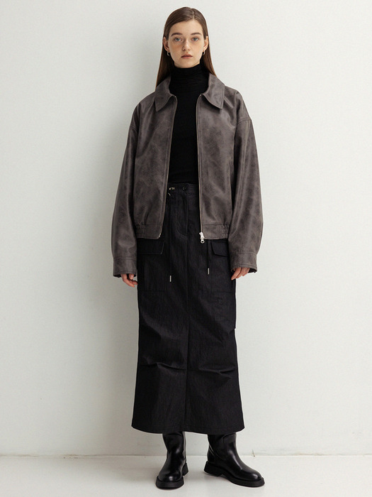 르 crack faux leather blouson jacket (charcoal) 위시버킷