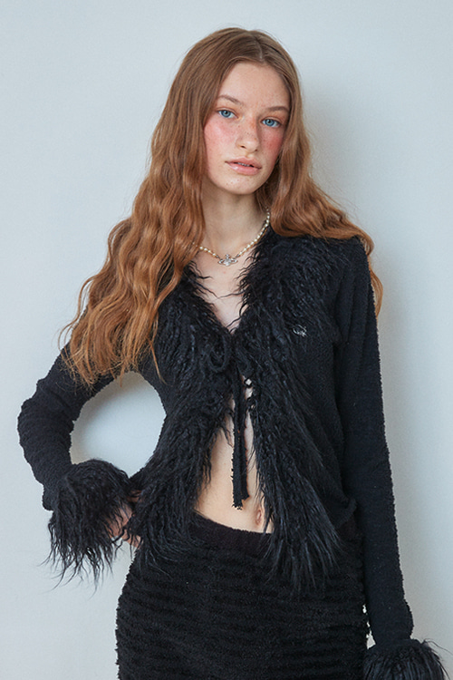 크랭크 ECO FUR STRING CARDIGAN_BK - 위시버킷