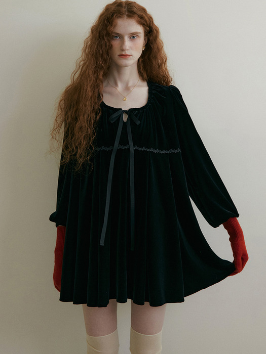 모어댄라이크 VELVET RIBBON DRESS BLACK 위시버킷