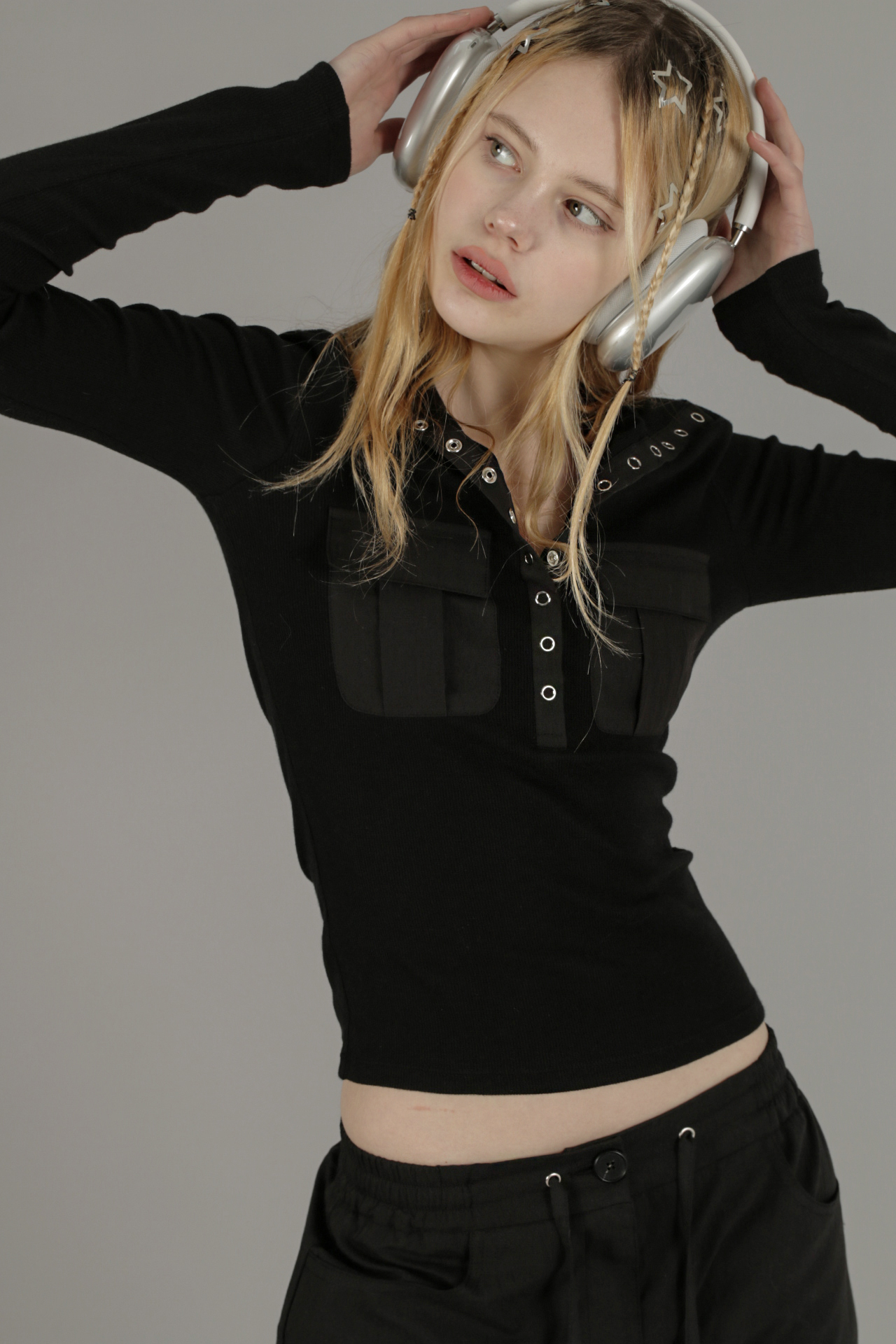 드라이로즈 POCKET SNAP BUTTON TOP (BK) - 위시버킷