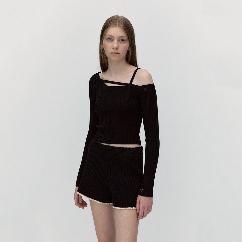 소프트서울 ONE OFF SHOULDER STRAP KNIT [BLACK] - 위시버킷
