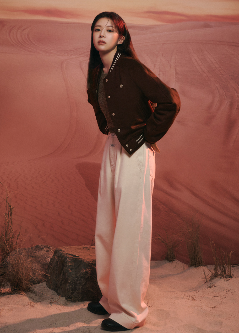 마리떼 W LOW-WAIST TUCK WIDE DENIM PANTS ecru - 위시버킷